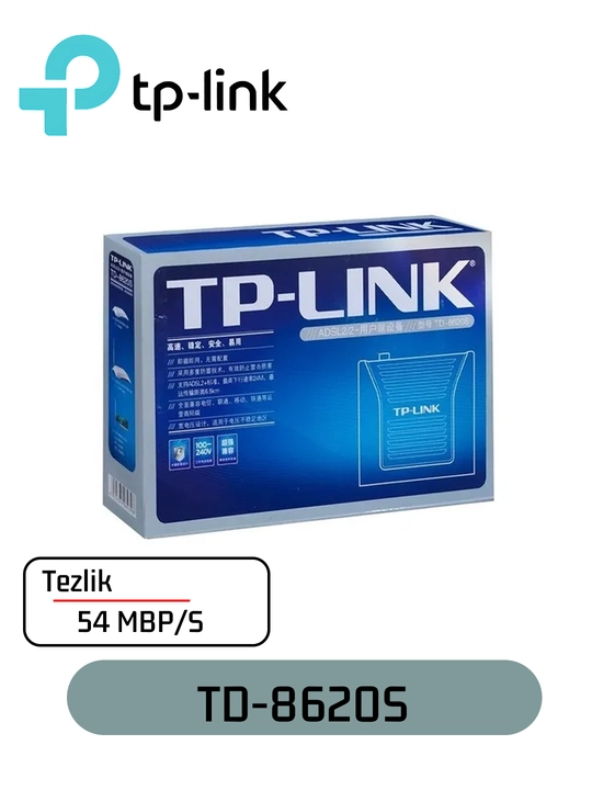 TP-Link TD-8620S — ADSL модем, до 24 Мбит/с, RJ-11 + Ethernet портлар - 