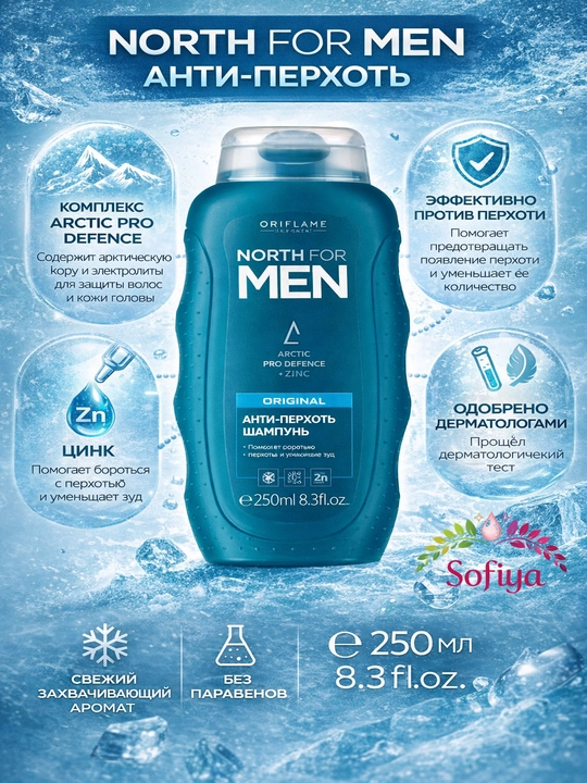 North For Men soch va tana uchun erkaklar shampuni, 250 ml