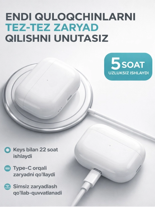 iPhone va Android uchun simsiz Pods Pro 3 quloqchinlari, sensorli