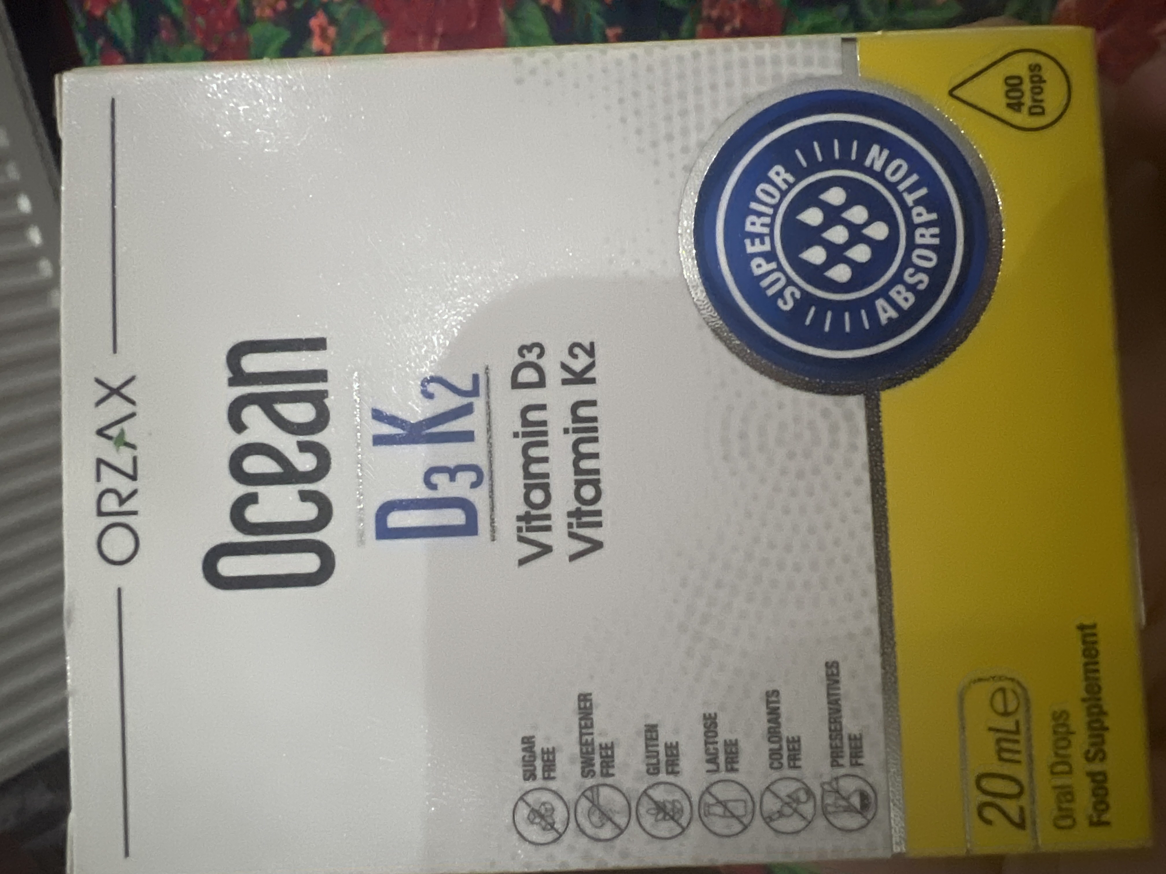Ocean Vitamin D3 va K2 tomchilari 1000 IU, 20 ml, Turkiya