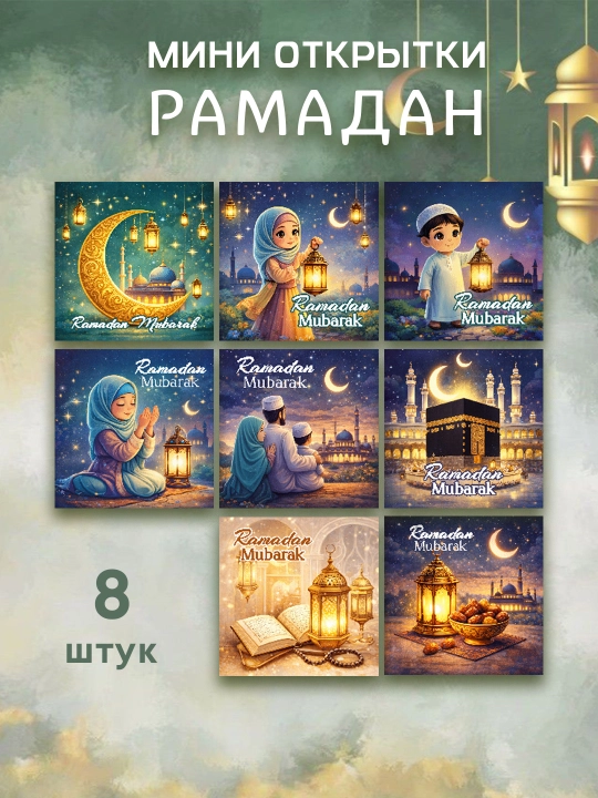 Mini otkritki. Ramazon otkritkalari, mini format 7×10 sm, to‘plam 8 dona
