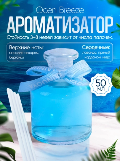 Освежитель воздуха для дома, автомобиля и офиса, диффузор с палочками, 50 мл — NSTAR11-OSVEJIT6XIL-ГОЛУБ