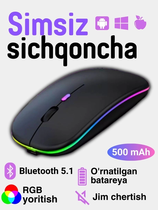 Беспроводная мышь с RGB-подсветкой, Bluetooth + 2.4G, бесшумная мышка  - 