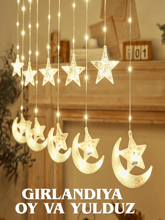 Ramazon, EID, uchun LED girlyandiya svetlari bezaklar, oy va yulduz, 3 metr.20 ta chiroq