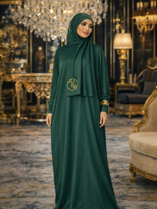 Sharfli abaya hijob, standart o‘lchamlari 46-54, xb trikotaj, sharf o‘lchami 52 × 178 sm - 