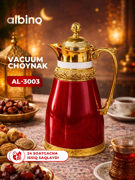 Albino termos, tilla suvi yugurtirilgan choynak, 1 l - 