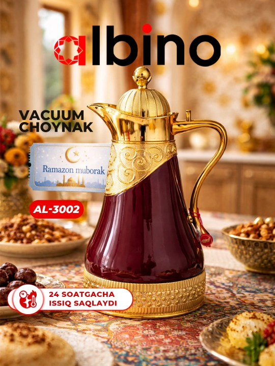 Albino termos, tilla suvi yugurtirilgan choynak, Ramazan sovg‘a, 1 l - 