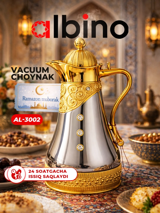 Albino termos, tilla suvi yugurtirilgan choynak, Ramazan sovg‘a, 1 l - 