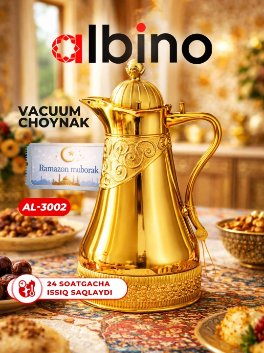 Albino termos, tilla suvi yugurtirilgan choynak, Ramazan sovg‘a, 1 l - 