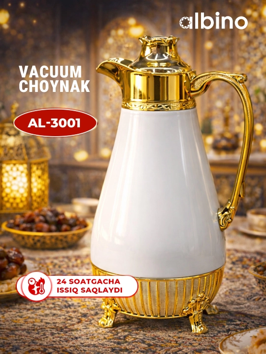 Albino termos, tilla suvi yugurtirilgan choynak, Ramazan sovg‘a, 1 l - 