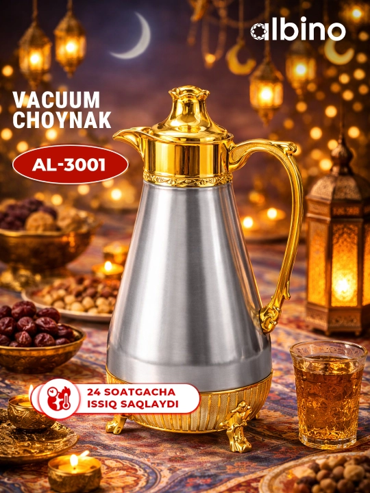 Albino termos, tilla suvi yugurtirilgan choynak, Ramazan sovg‘a, 1 l - 
