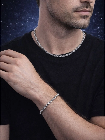 Мужской комплект: цепочка + браслет “Rope Chain”, сталь 316L - 