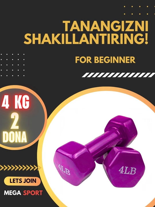 Vinil gantellar 0.5 kg dan 4 kg gacha, to'plamda 2 dona