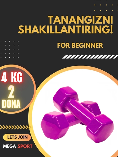 Vinil gantellar 0.5 kg dan 4 kg gacha, to'plamda 2 dona