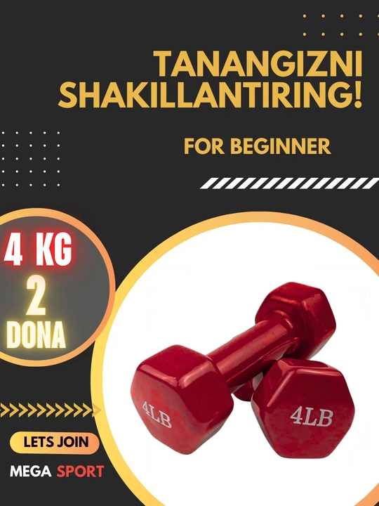 Vinil gantellar 0.5 kg dan 4 kg gacha, to'plamda 2 dona
