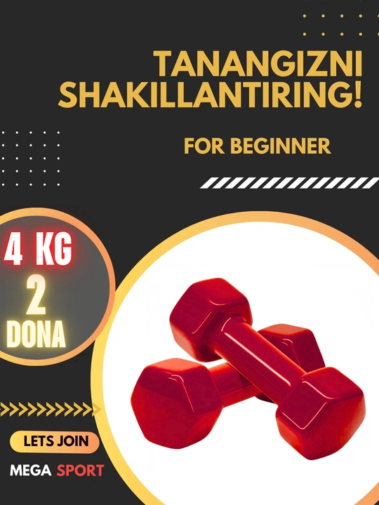 Vinil gantellar 0.5 kg dan 4 kg gacha, to'plamda 2 dona