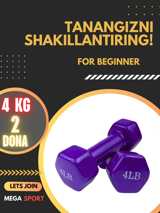 Vinil gantellar 0.5 kg dan 4 kg gacha, to'plamda 2 dona