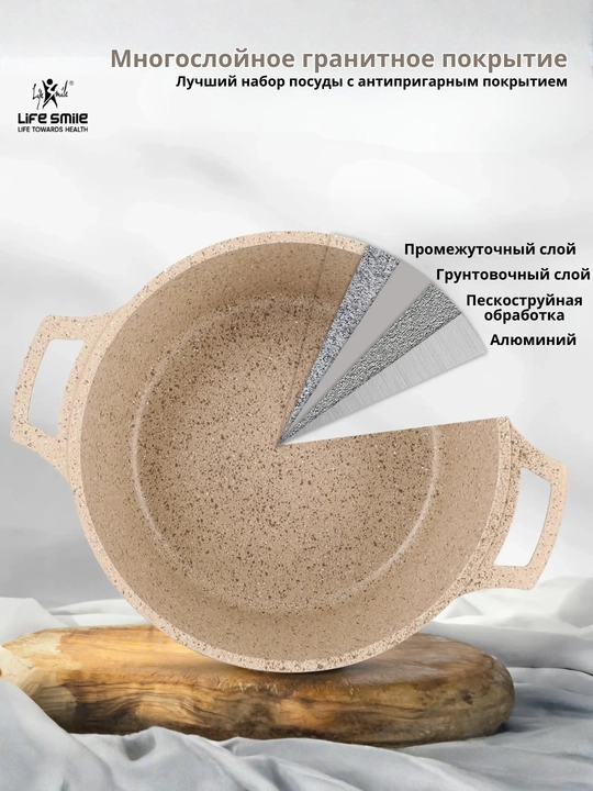 Life Smile Premium набор посуды с гранитным покрытием, 7 предметов (для индукции)