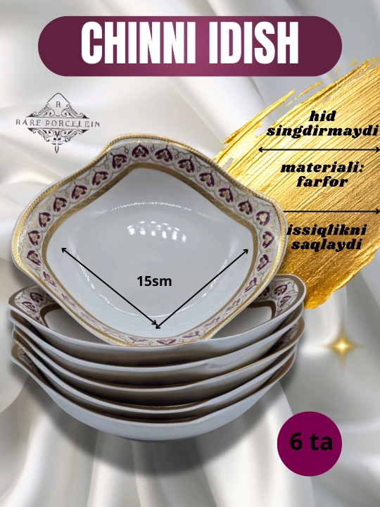 Salat idish to'plami, chinni, 6 dona - 