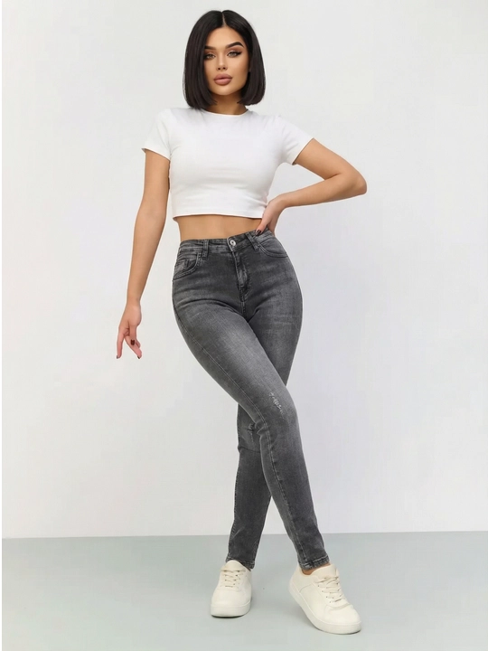 Брюки женские джинсовые Skinny — серо-чёрные, эластичные, комфортные