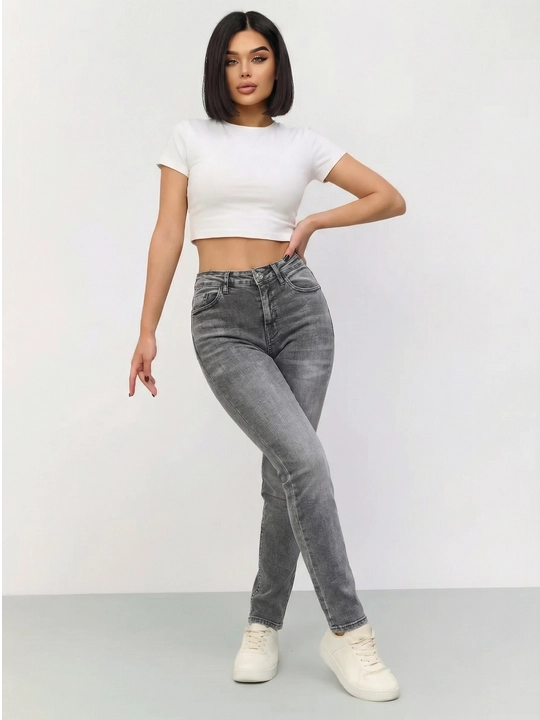 Брюки женские джинсовые Skinny — серо-чёрные, эластичные, комфортные