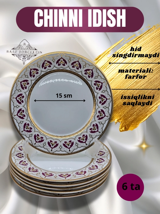 Likopchalar to'plami chinnidan 6 dona 16 sm - 