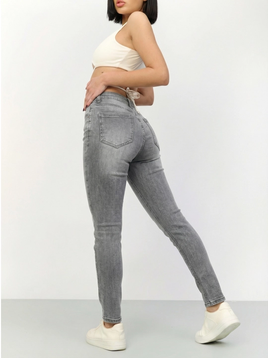 Брюки женские джинсовые Skinny — серо-чёрные, эластичные, комфортные