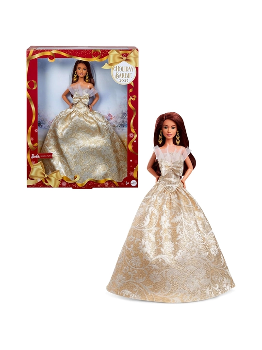 Barbie Signature 2025 Holiday, коллекц кукла, платье серебро/золото дамаск, подставка, COA - 