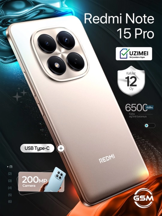 Redmi Note 15 Pro smartfon 120Hz AMOLED, 200MP kamera, 5000 mAh tez zaryad