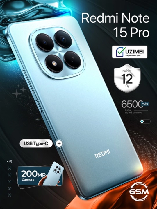 Redmi Note 15 Pro smartfon 120Hz AMOLED, 200MP kamera, 5000 mAh tez zaryad - 