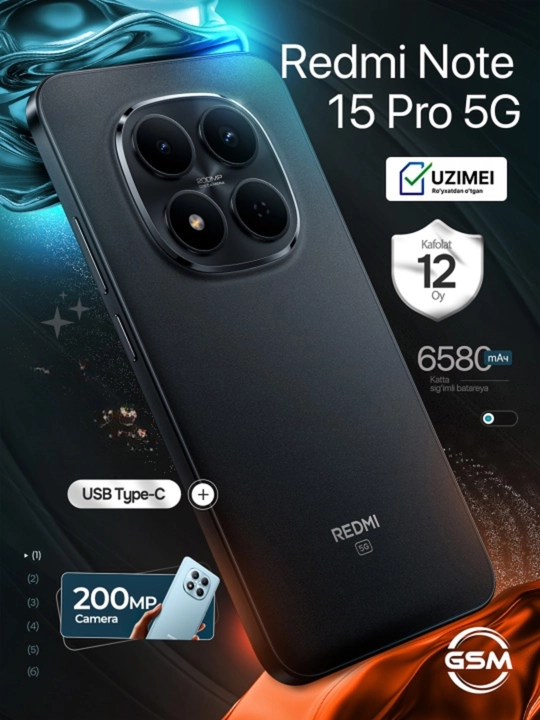 Smartfon Xiaomi Redmi Note 15 Pro 5G, 200 MP, 6.83″ 1.5K, 6580 mAh - 