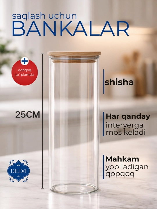 Sochiluvchan mahsulotlar uchun konteyner, shisha banka, 1 dona - 