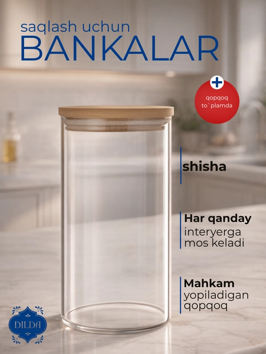 Sochiluvchan mahsulotlar uchun konteyner, shisha banka, 1 dona - 