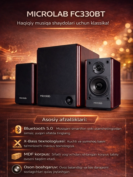 Акустическая система Microlab FC330BT, 2.1 канал, 52Вт, Bluetooth, Дерево - 