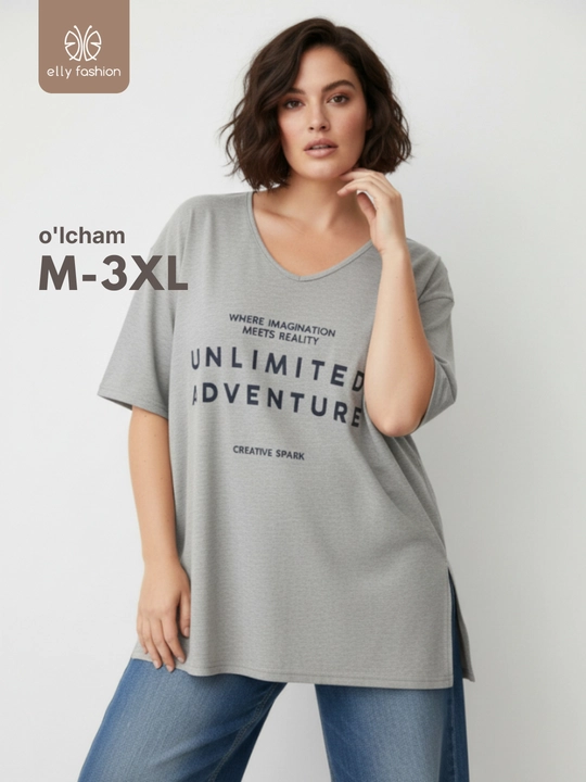 Ayollar uchun printli futbolka katta o‘lchamlar – ELLY FASHION - 