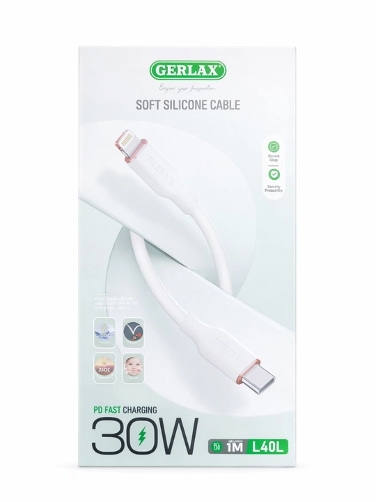 GERLAX Soft Silicone Cable PD 30W (USB-C → Lightning), 1M – L40L - 