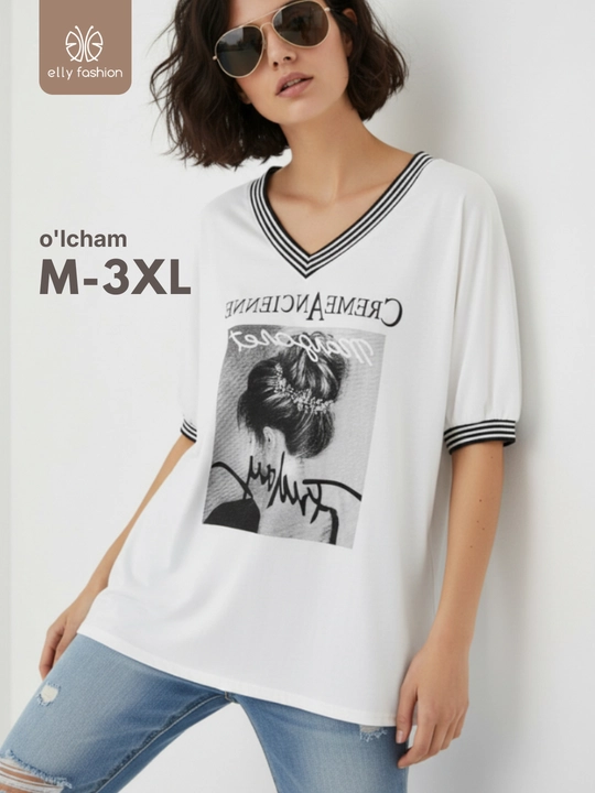 Ayollar uchun printli futbolka katta o‘lchamlar – ELLY FASHION - 