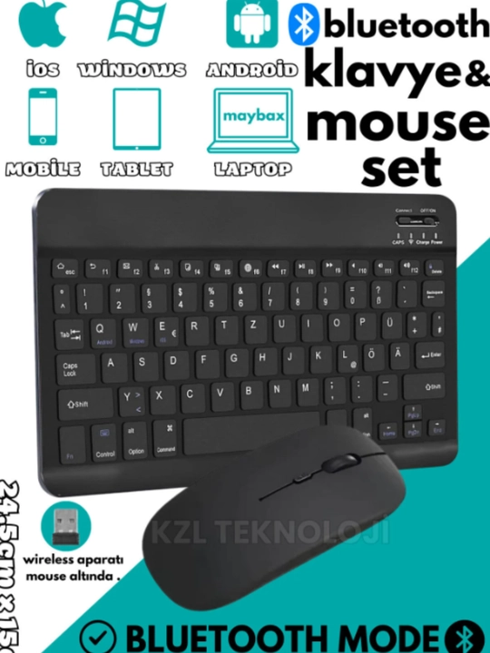 Telefon, noutbuk, televizor uchun simsiz Bluetooth klaviatura va sichqoncha - 