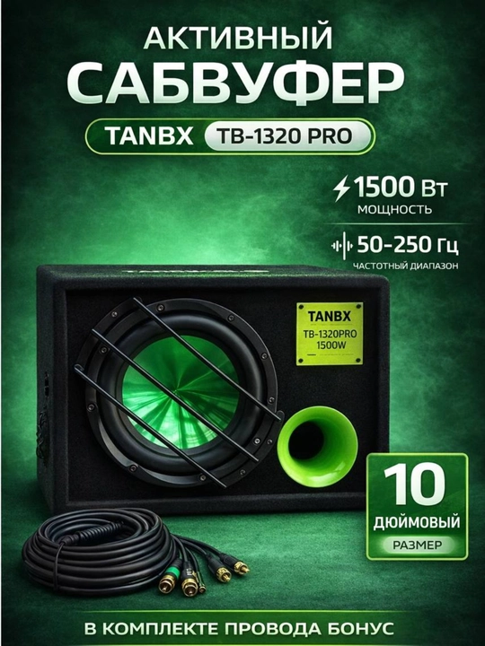 Faol avtosabvufer TANBX TB-1320PRO 25 sm, kuchli bass - 