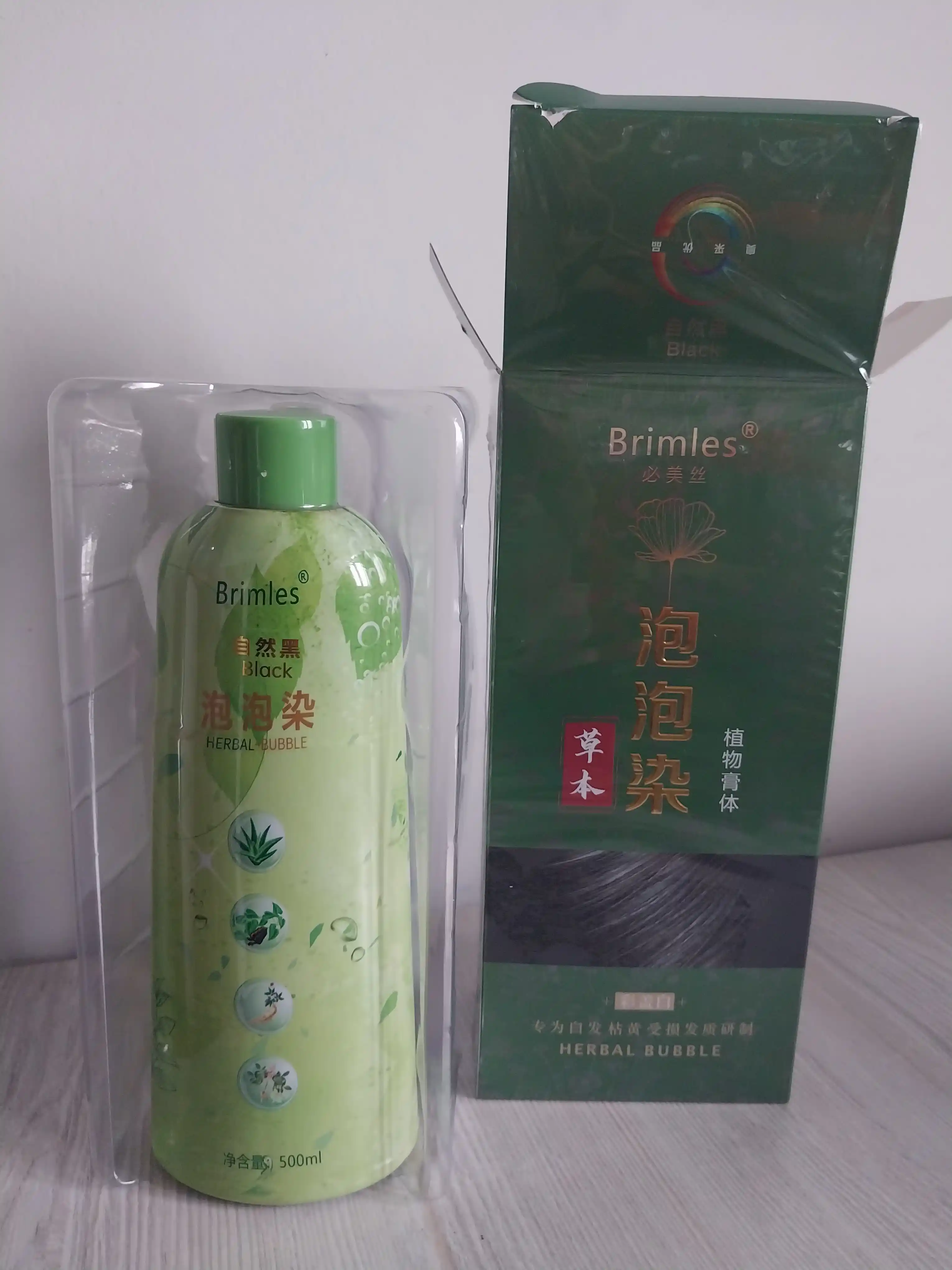 Шампунь краска черного цвета для седых волос Brimles Herbal Bubble с экстрактом Алоэ Вера