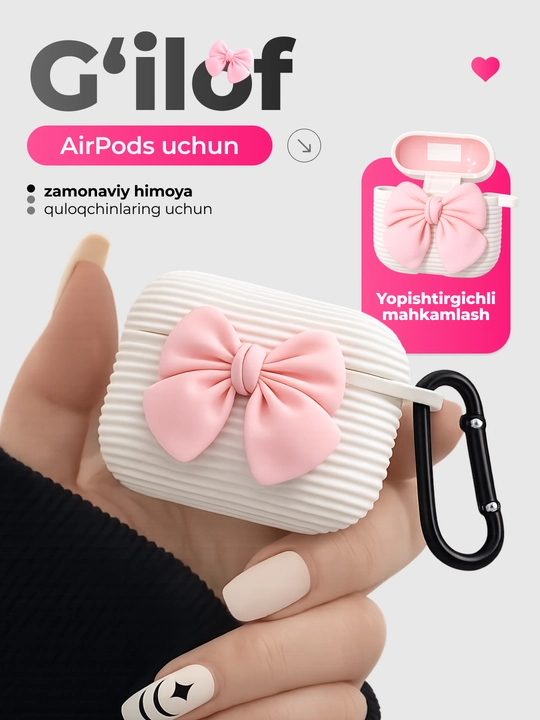 AirPods 1, 2 / Pro simsiz quloqchinlari uchun dekorativ bantli g‘ilof, 3, 4