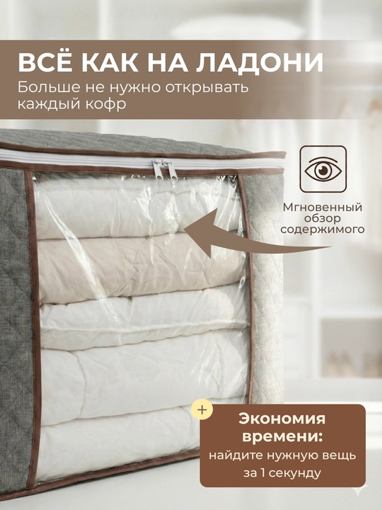 Складной органайзер для хранения вещей, одежды, белья и одеял, кофр с окном и ручками