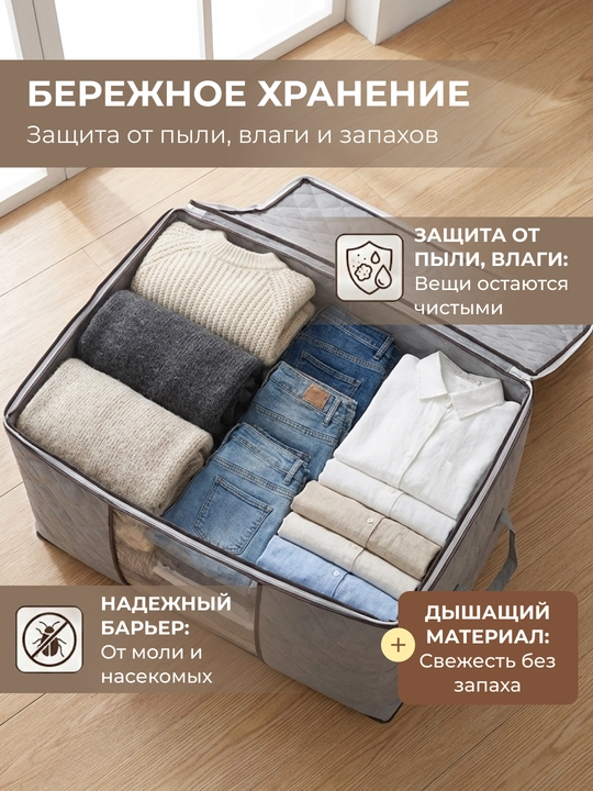 Складной органайзер для хранения вещей, одежды, белья и одеял, кофр с окном и ручками