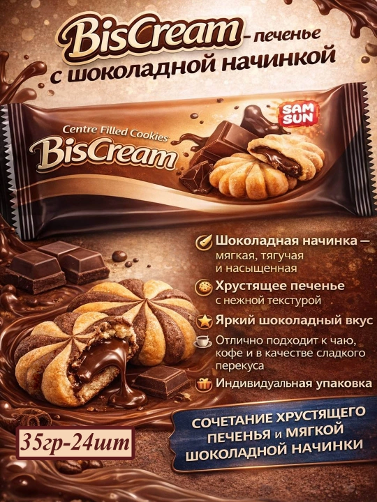 Печенье с начинкой со вкусом шоколада SAM SUN - 