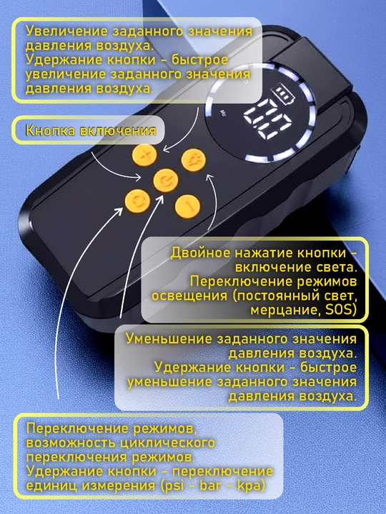 Пусковое устройство для автомобиля, стартер, насос, фонарик, внешний аккумулятор, 4 в 1