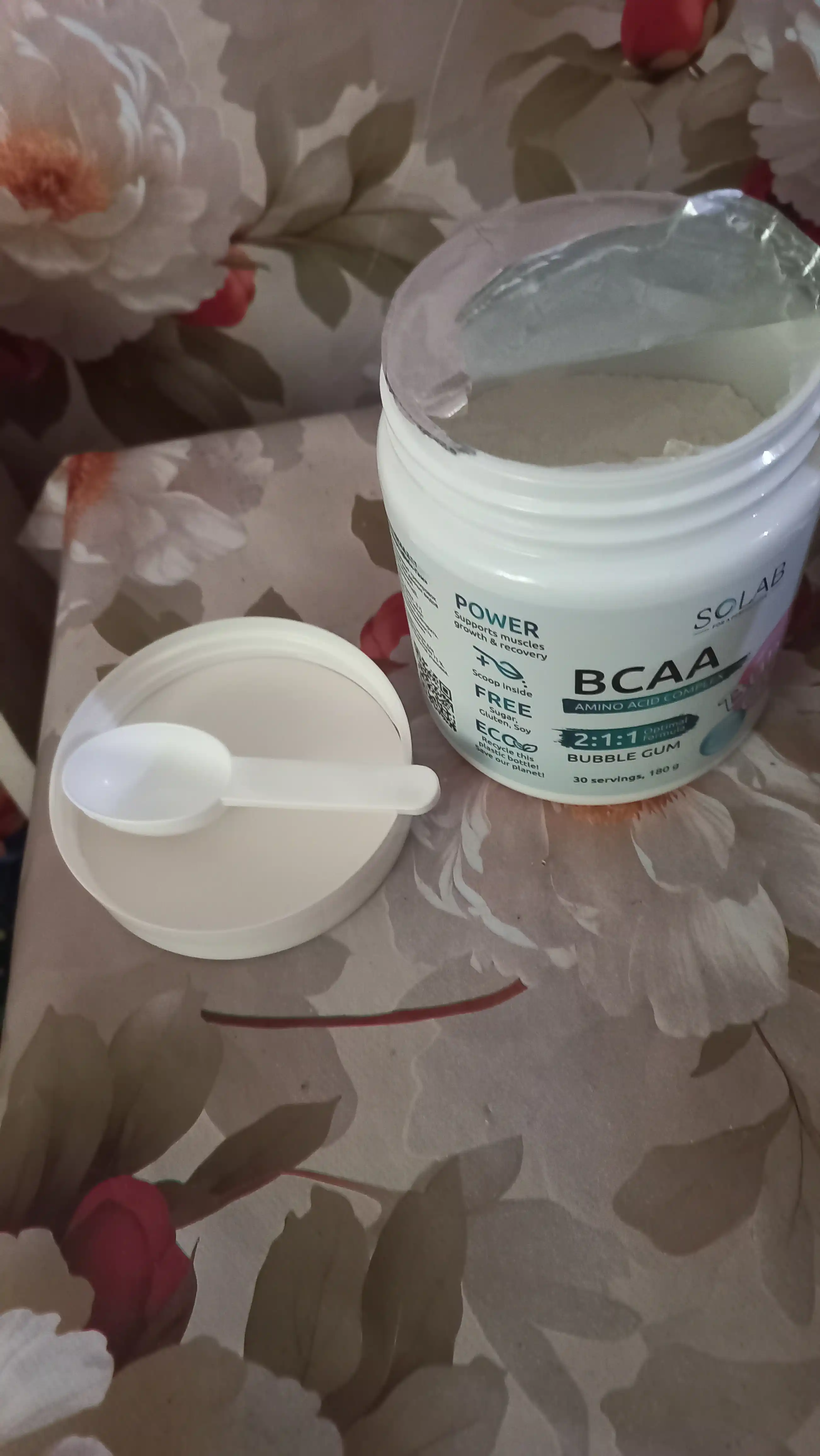 BCAA 2:1:1, SOLAB, tiklanish va mushak o‘sishi uchun, Bubble gum ta’mi, 30 porsiya, 180g