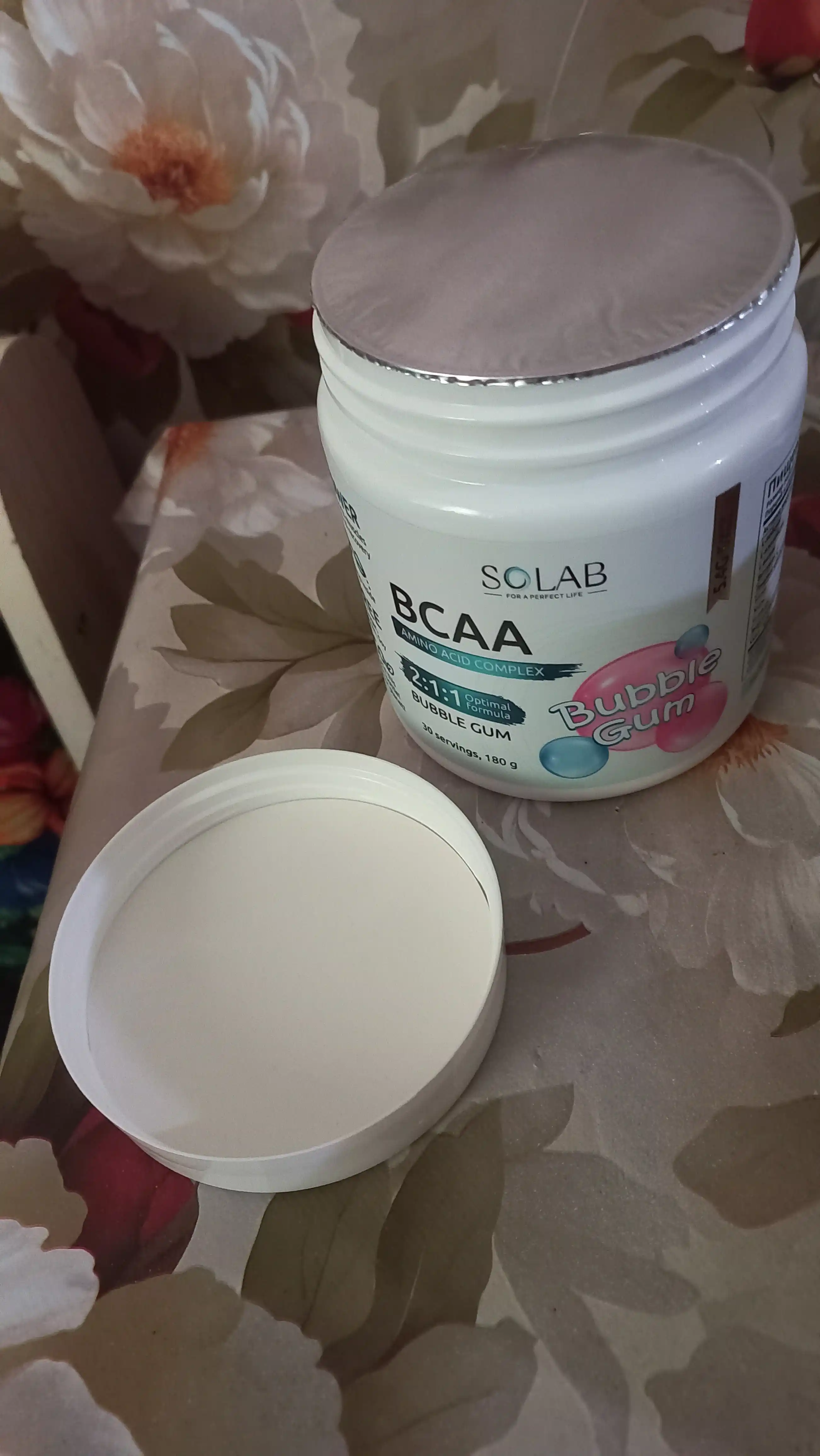 BCAA 2:1:1, SOLAB, tiklanish va mushak o‘sishi uchun, Bubble gum ta’mi, 30 porsiya, 180g