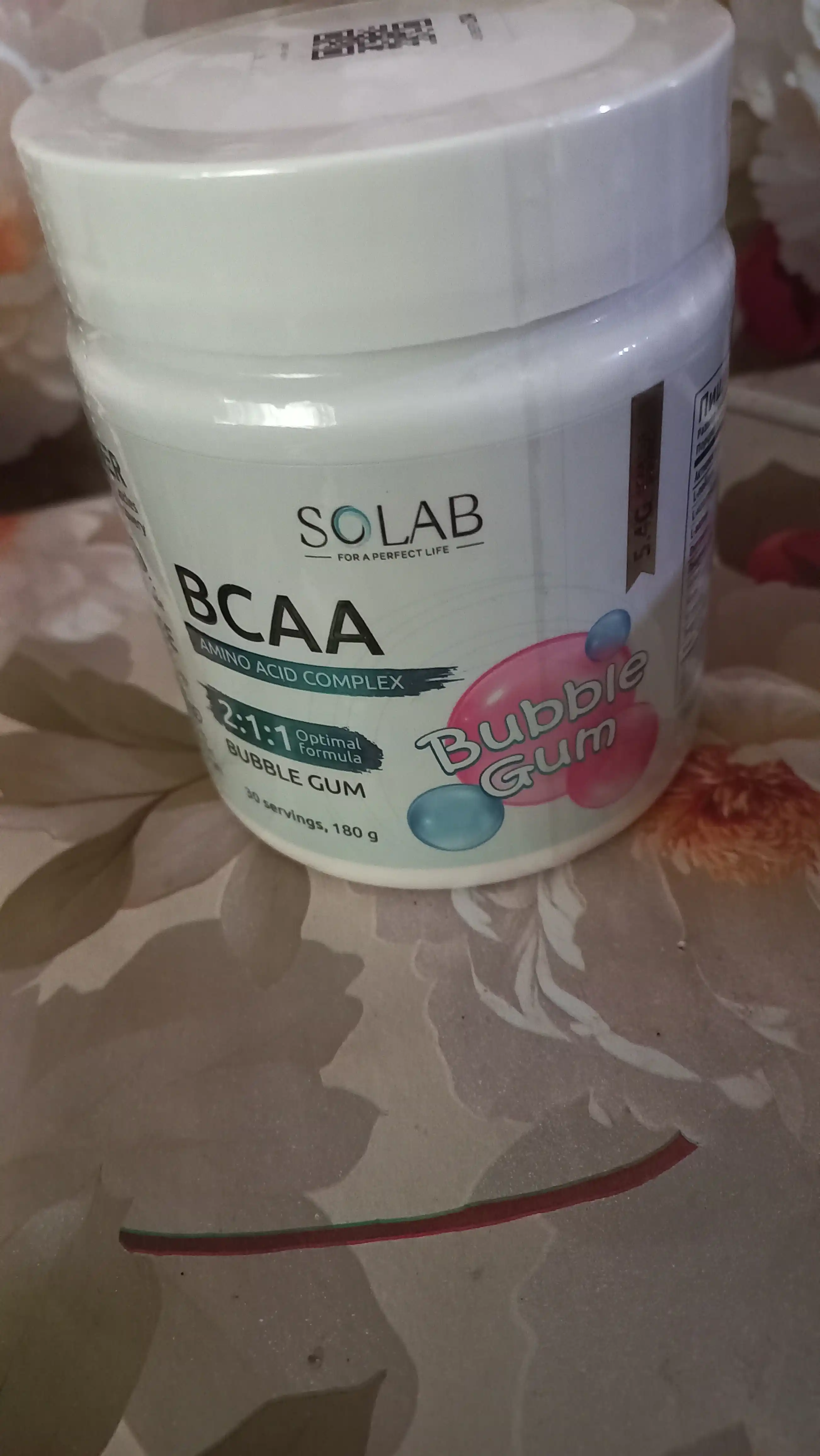BCAA 2:1:1, SOLAB, tiklanish va mushak o‘sishi uchun, Bubble gum ta’mi, 30 porsiya, 180g