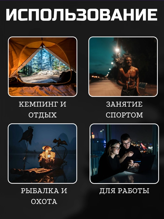 Bosh va ko‘krak uchun fonar, 1200 lm, magnitli, 2 xil nur, 6 rejim
