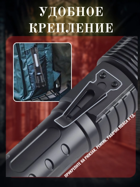 Фонарик металлический, 7 режимов, телескопический зум, Type-C, индикатор заряда, А76